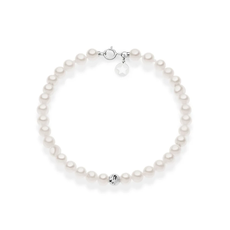 Comete Bracciale di perle e sfera decorata in oro bianco 375‰ KBRQ262B