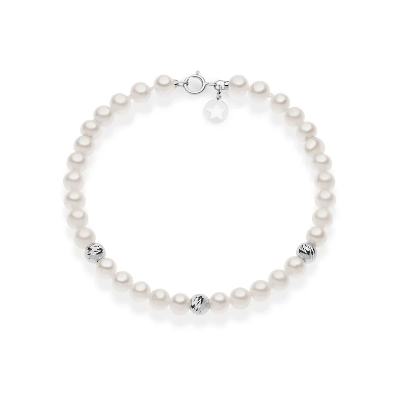 Comete Bracciale di perle e sfere decorate in oro bianco 375‰ KBRQ263B