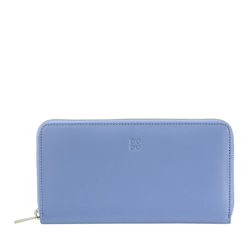 DUDU Portafoglio donna grande RFID di vera pelle colorato zip around