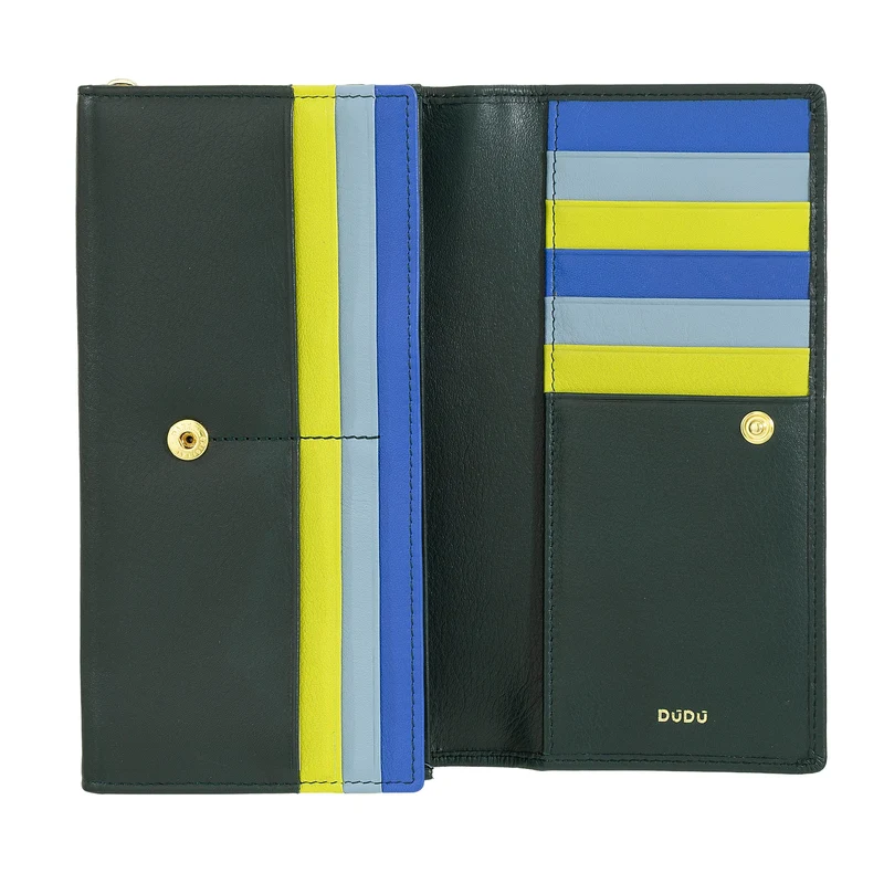 DUDU Portafoglio Donna Pelle RFID Design Colorato Lungo con Portamonete Zip 18 Porta Carte e Chiusura a Bottone