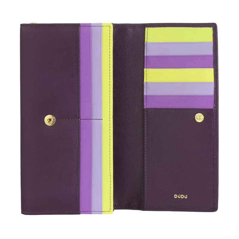 DUDU Portafoglio Donna Pelle RFID Design Colorato Lungo con Portamonete Zip 18 Porta Carte e Chiusura a Bottone