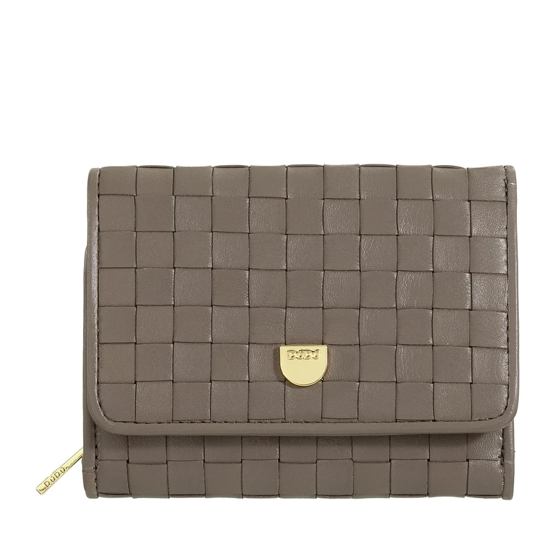 DUDU Portafoglio Donna in Pelle Intrecciata - Portafogli Compatto con Portamonete a Cerniera Zip, Porta Banconote Porta Carte Elegante