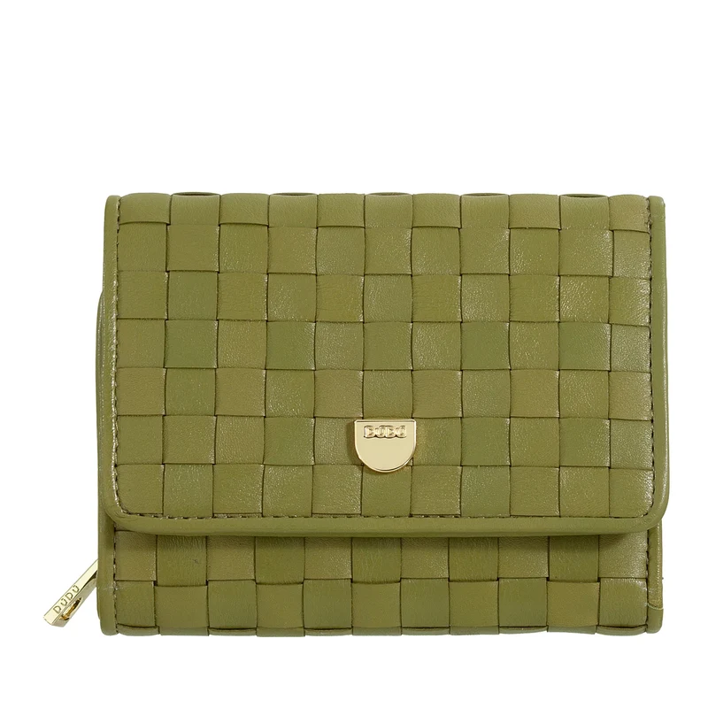 DUDU Portafoglio Donna in Pelle Intrecciata - Portafogli Compatto con Portamonete a Cerniera Zip, Porta Banconote Porta Carte Elegante