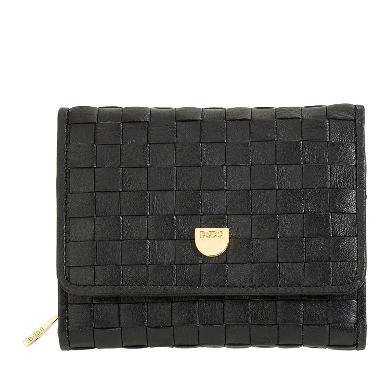 DUDU Portafoglio Donna in Pelle Intrecciata - Portafogli Compatto con Portamonete a Cerniera Zip, Porta Banconote Porta Carte Elegante