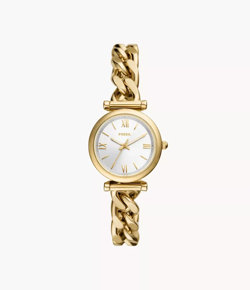 Fossil orologio Carlie Mini 28mm argento quarzo acciaio finiture PVD oro giallo ES5329