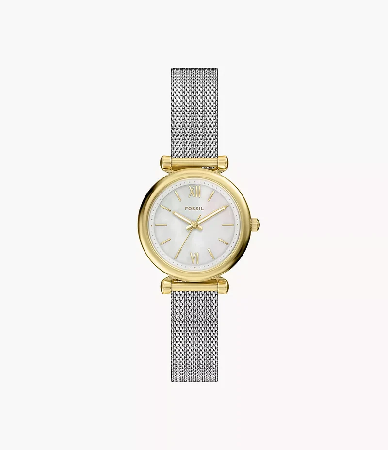 Fossil orologio Carlie Mini Mini 28mm madreperla quarzo acciaio finiture PVD oro giallo ES5463