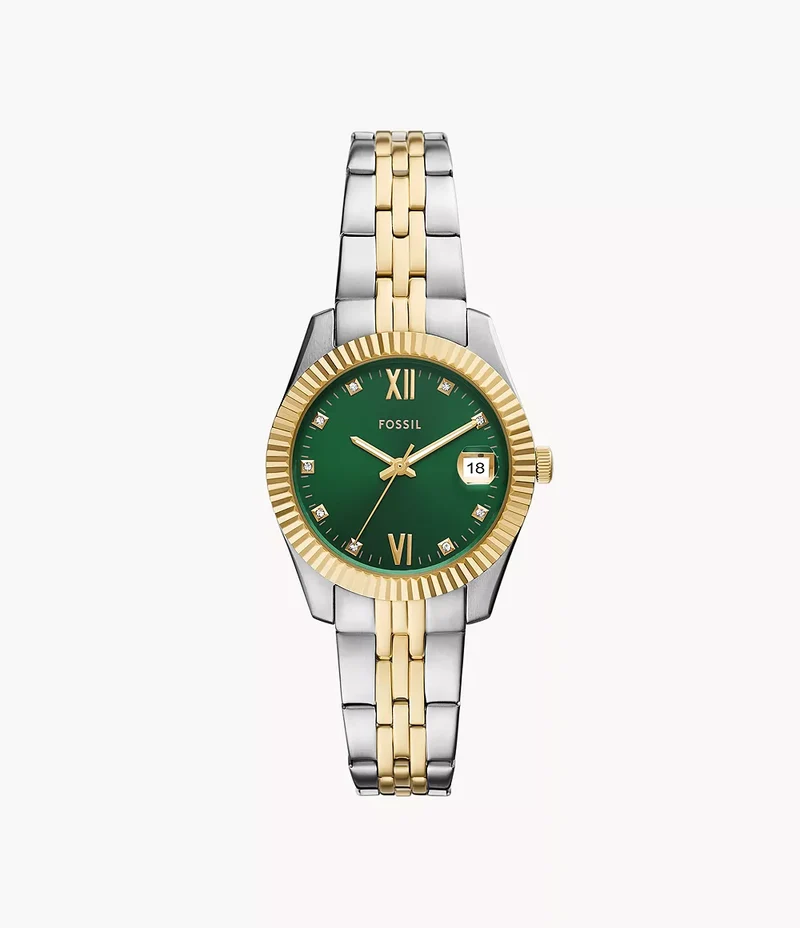 Fossil orologio Scarlette 33mm verde quarzo acciaio finiture PVD oro giallo ES5388