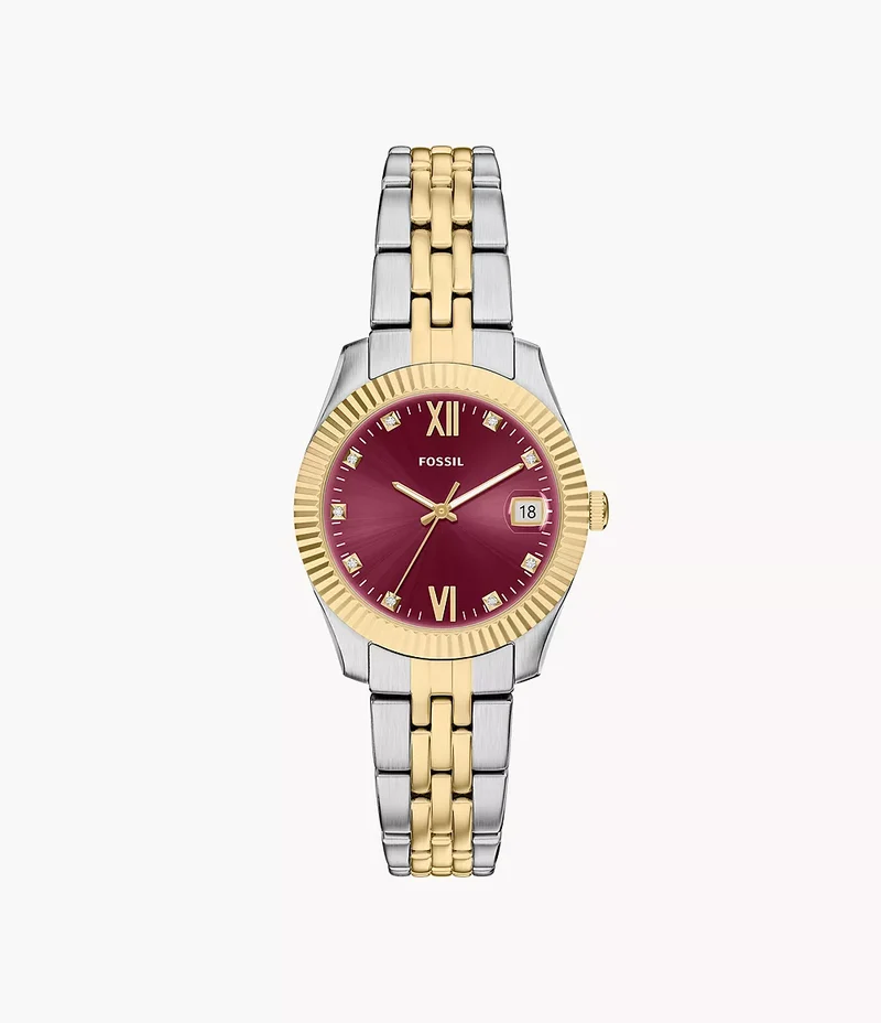 Fossil orologio Scarlette 33mm bordeaux quarzo acciaio finiture PVD oro giallo ES5461
