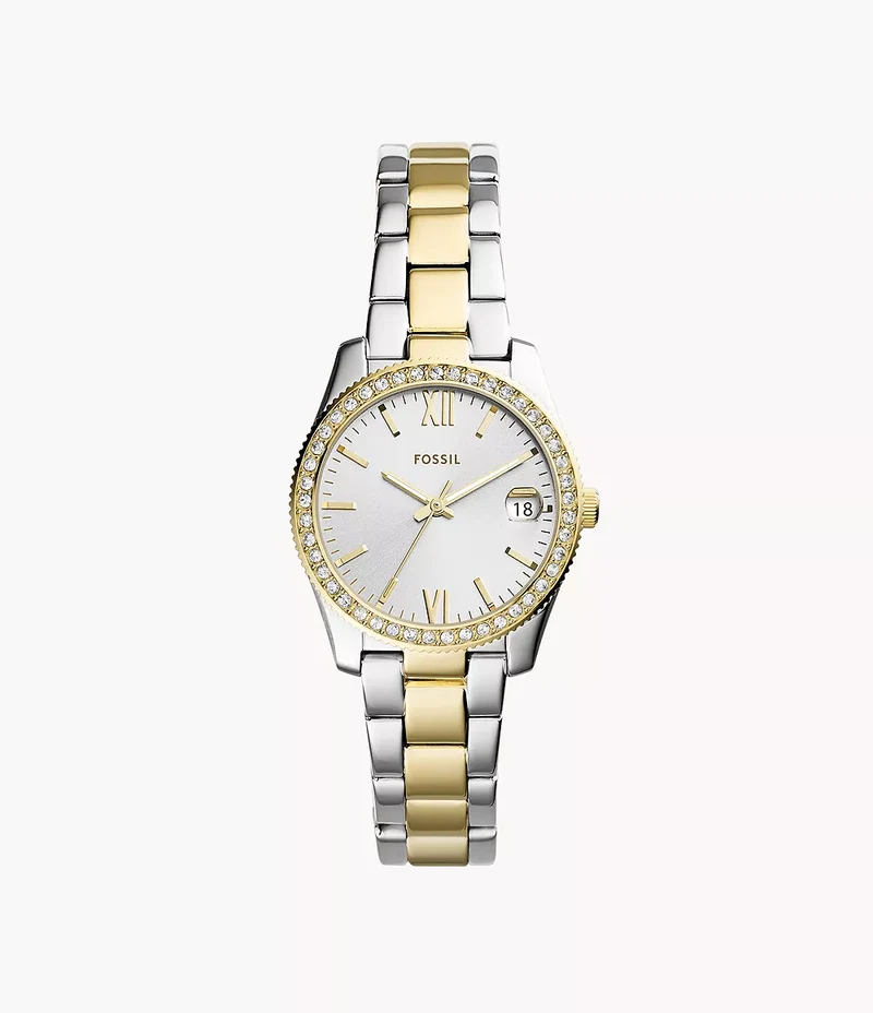 Fossil orologio Scarlette 33mm argento quarzo acciaio finiture PVD oro giallo ES4319