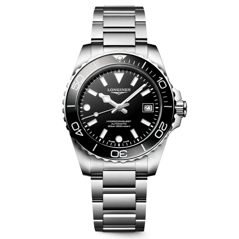 Longines orologio Hydroconquest 39mm nero automatico acciaio L3.779.4.56.6