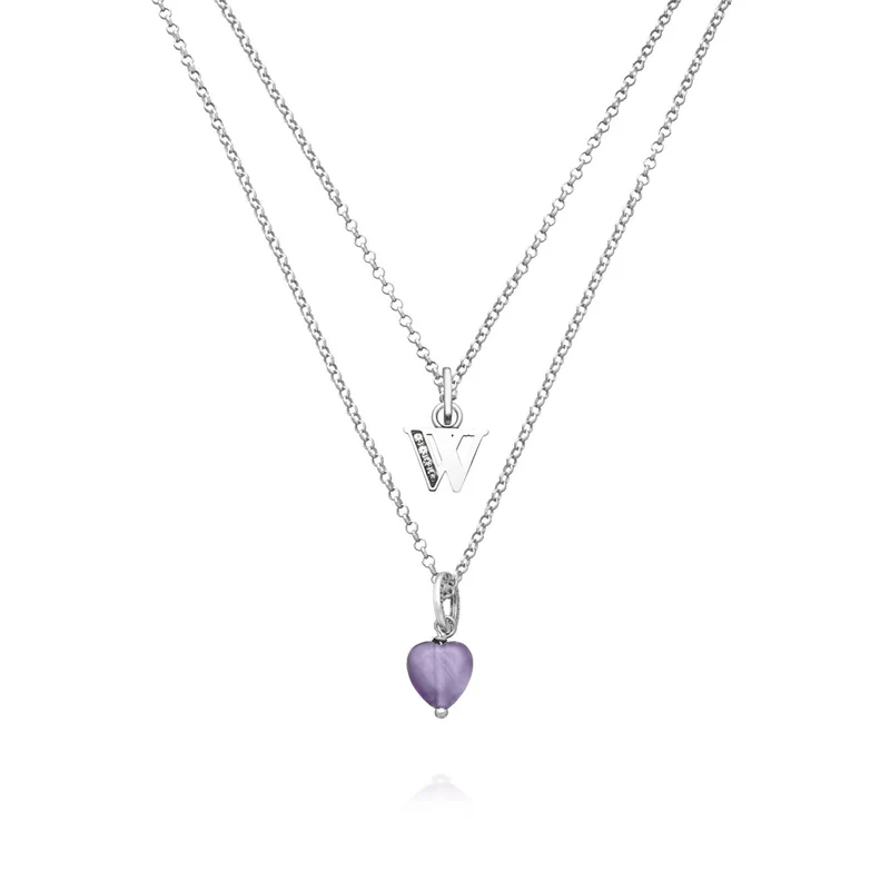Giovanni Raspini collana dono prezioso lettera w Collana in Argento 925, ametista e zirconi X01472