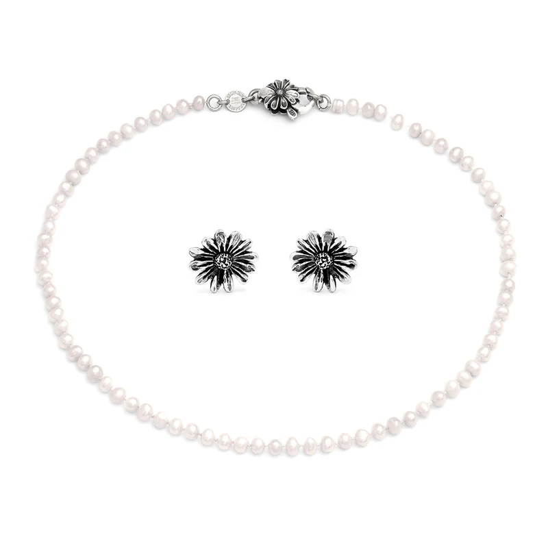 Giovanni Raspini set margherite Collana e orecchini in Argento 925 e perle naturali X01609