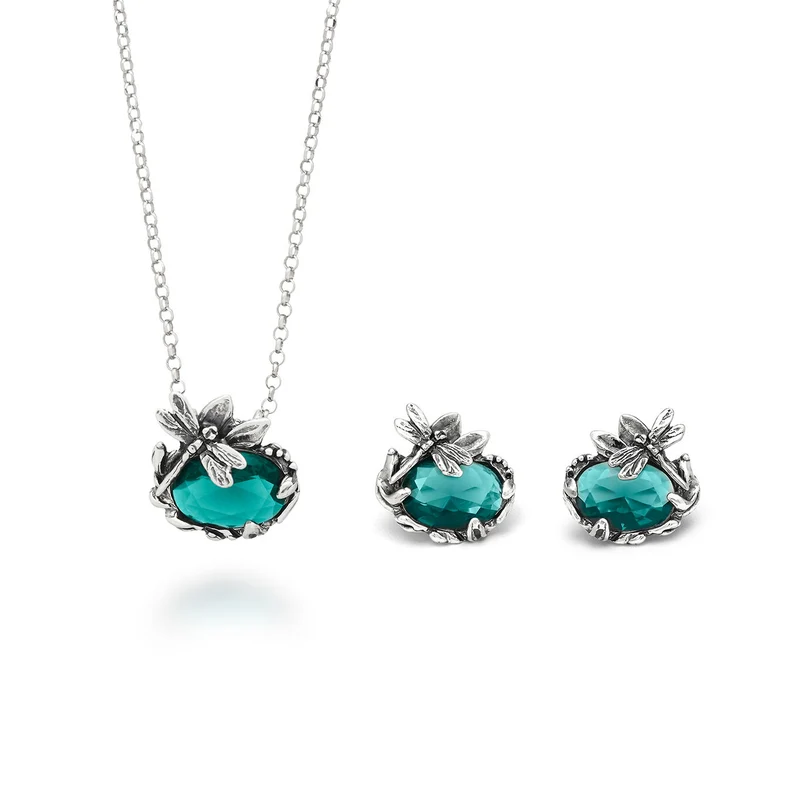 Giovanni Raspini set libellula eden Collana e orecchini in Argento 925 e quarzo color smeraldo X01607