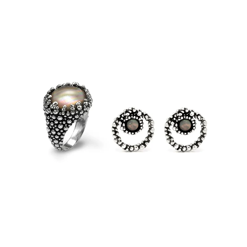 Giovanni Raspini set maui Orecchini e anello in Argento 925, madreperla e quarzo X01612