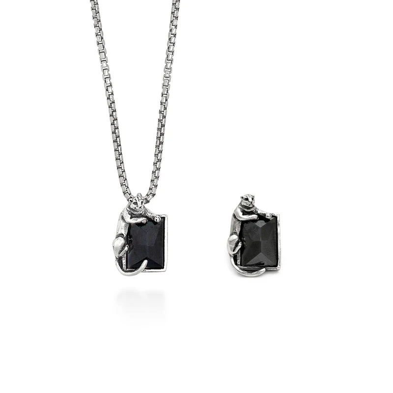 Giovanni Raspini set black panther Collana e spilla in Argento 925 ed ematite X01599