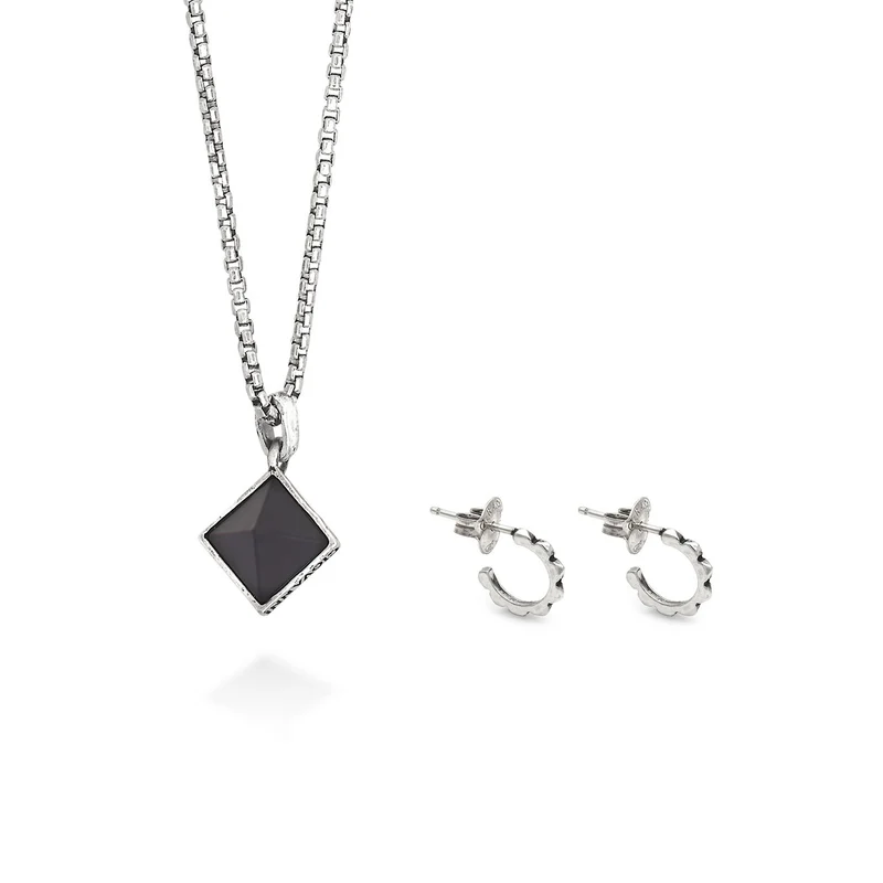 Giovanni Raspini set borchie Collana in Argento 925 e resina nera. Orecchini in Argento 925 X01602