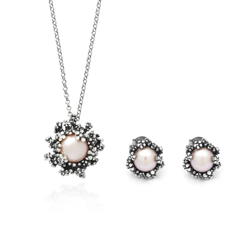 Giovanni Raspini set blossom Collana e orecchini in Argento 925 e perle naturali X01622
