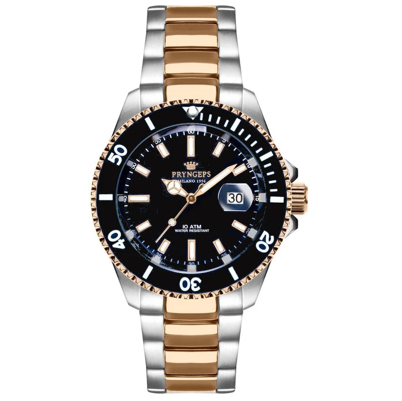 Pryngeps orologio Mediterraneo Professional 42mm Nero quarzo acciaio finitura PVD oro giallo A1097/B N/N