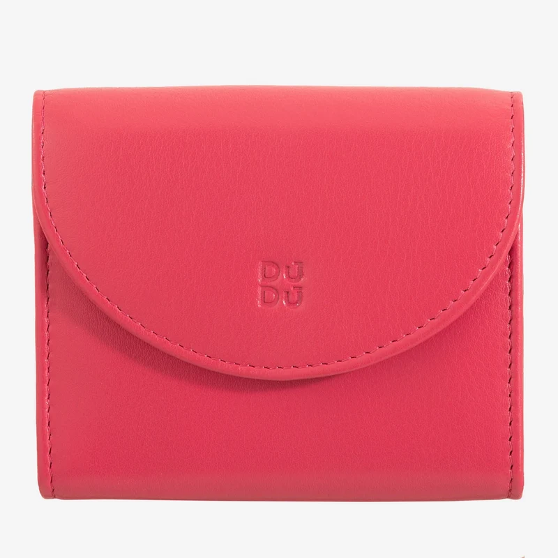 DUDU Mini Portafoglio Donna Slim in Vera Pelle con Portamonete Zip, Chiusura a Bottone, Portafogli Colorato Compatto