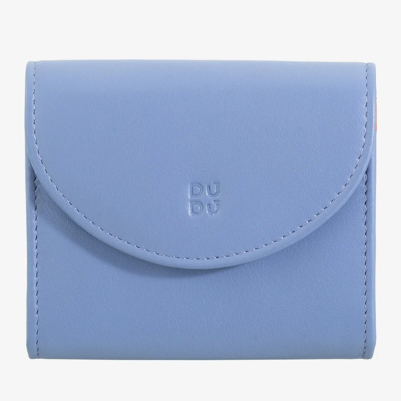 DUDU Mini Portafoglio Donna Slim in Vera Pelle con Portamonete Zip, Chiusura a Bottone, Portafogli Colorato Compatto