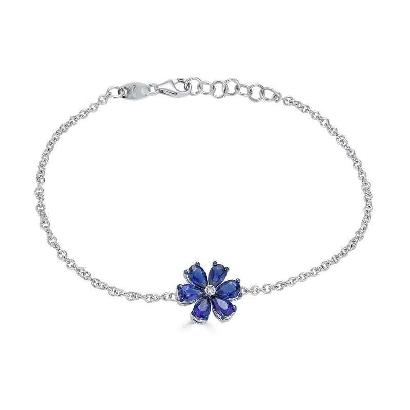 Zydo bracciale con fiori di diamanti e pietre preziose colorate oro bianco zaffiro blu 63437