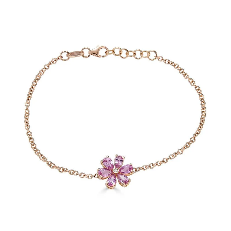 Zydo bracciale con fiori di diamanti e pietre preziose colorate oro rosa zaffiro rosa 63434