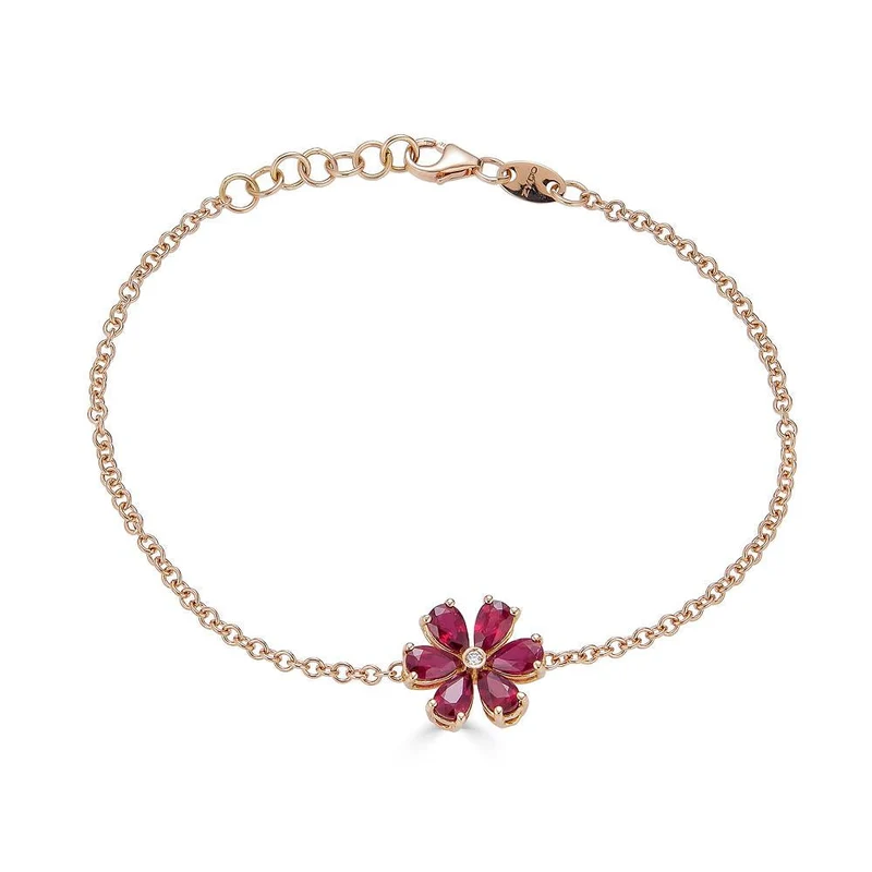 Zydo bracciale con fiori di diamanti e pietre preziose colorate oro rosa rubino 63431