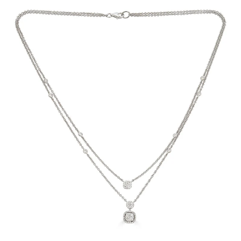 Zydo collana a doppia catena con diamanti rotondi incastonati illusion oro bianco 61025