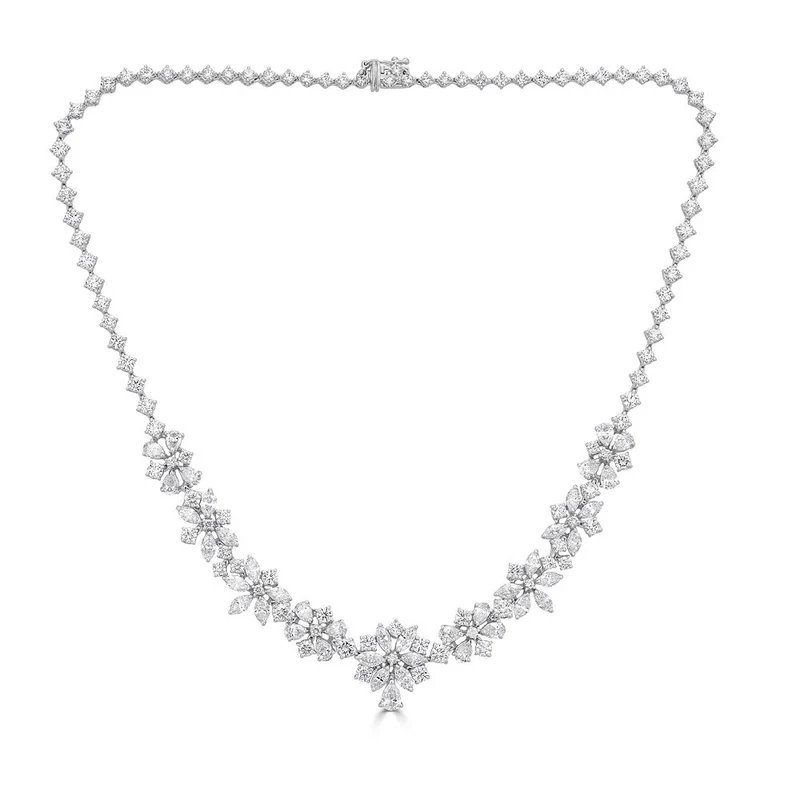Zydo collana floreale con diamanti taglio rotondo e fancy oro bianco 55584