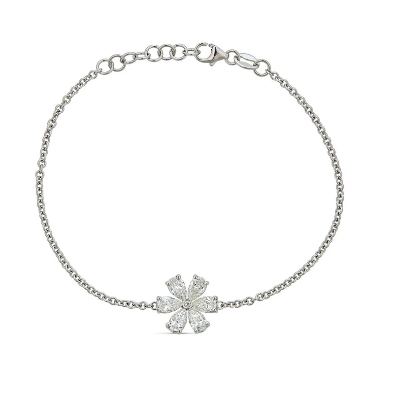 Zydo bracciale floreale con diamanti a taglio rotondo e a goccia oro bianco 60391