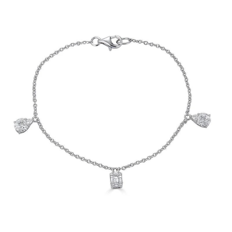 Zydo bracciale con diamanti pendenti a triplo elemento illusion incastonati oro bianco 63014