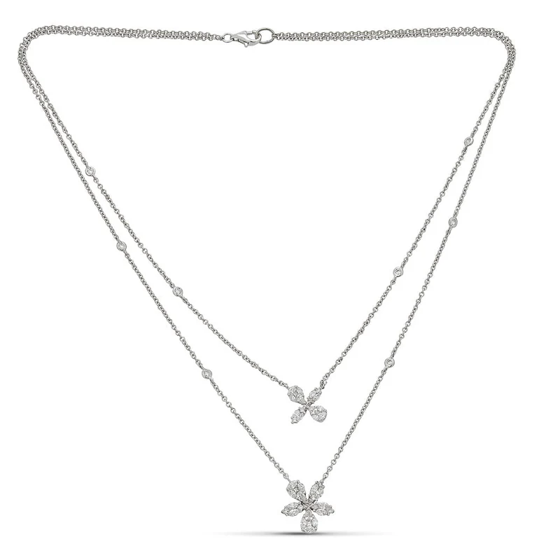 Zydo collana a doppia catena con diamanti taglio brillante e taglio brillante oro bianco 63715