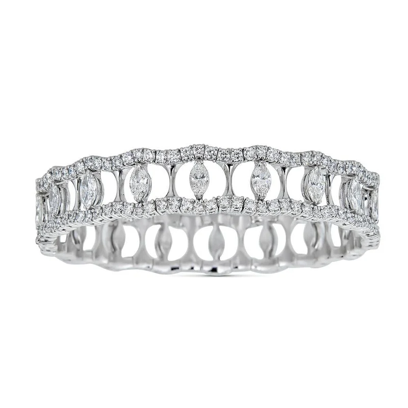 Zydo bracciale elastico con diamanti taglio marquise e taglio rotondo oro bianco 61950