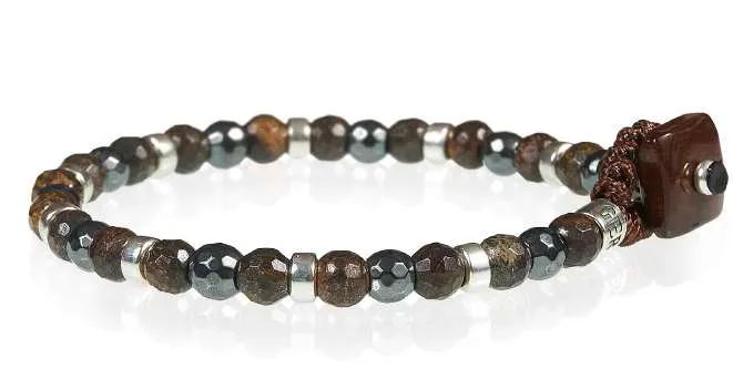Gerba bracciale realizzato con filo cerato, pietre dure, ceramiche, murrine, osso e ag WBROWN04