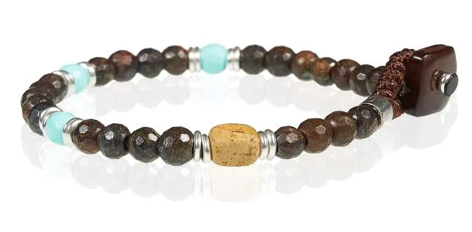 Gerba bracciale realizzato con filo cerato, pietre dure, ceramiche, murrine, osso e ag WBROWN03