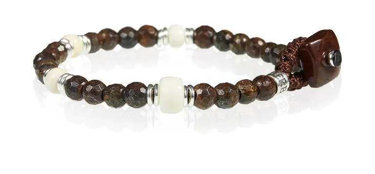 Gerba bracciale realizzato con filo cerato, pietre dure, ceramiche, murrine, osso e ag WBROWN02