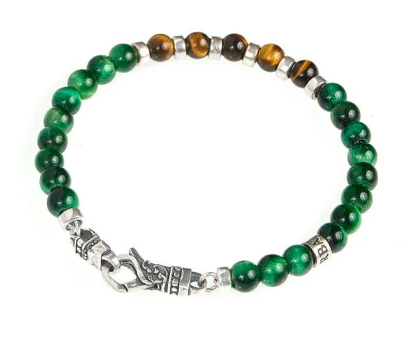 Gerba bracciale con chiusura a moschettone,occhio di tigre, occhio di tigre verde e a5 MOSCH07