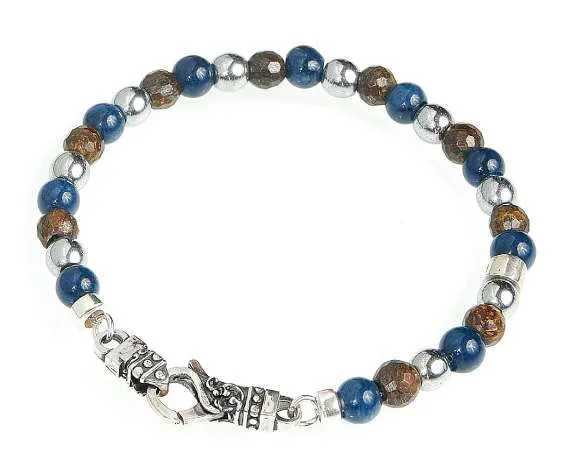 Gerba bracciale con chiusura moschettone, bronzite,agata blu,ematite chiara liscia e 5 MOSCH05