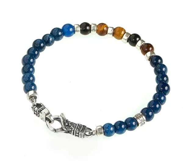Gerba bracciale con chiusura a moschettone, sodalite, occhio di tigre e arg925 MOSCH03