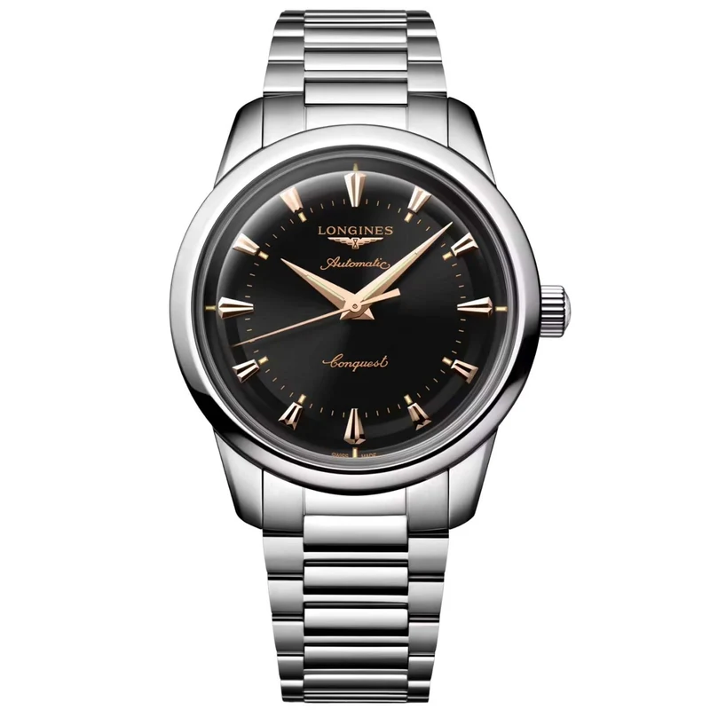 Longines orologio Heritage 40mm nero acciaio automatico L1.650.4.52.6