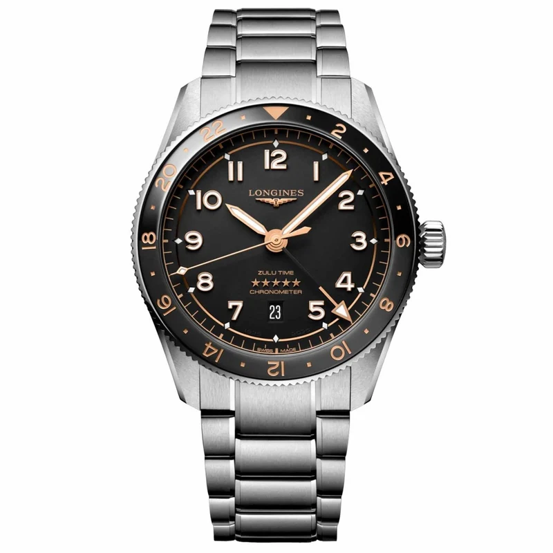 Longines orologio Spirit Zulu Time 39mm nero automatico acciaio L3.802.4.50.6
