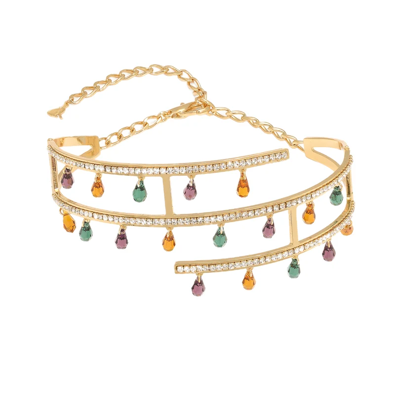 Federica Rossi collana choker con fila di strass e gocce di cristallo pendenti bronzo finitura PVD oro giallo 18kt FR.CO.25