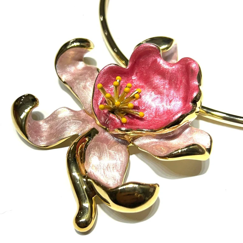 Federica Rossi collana girocollo rigido Fiore Orchidea bronzo finitura PVD oro 18kt smalto FR.GI.26