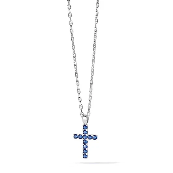 Comete collana girocollo Croce Tennis argento 925 zirconi blu UGL 689