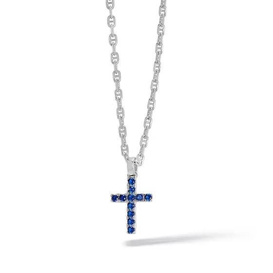 Comete collana Croce Tennis argento 925 zirconi blu UGL 730