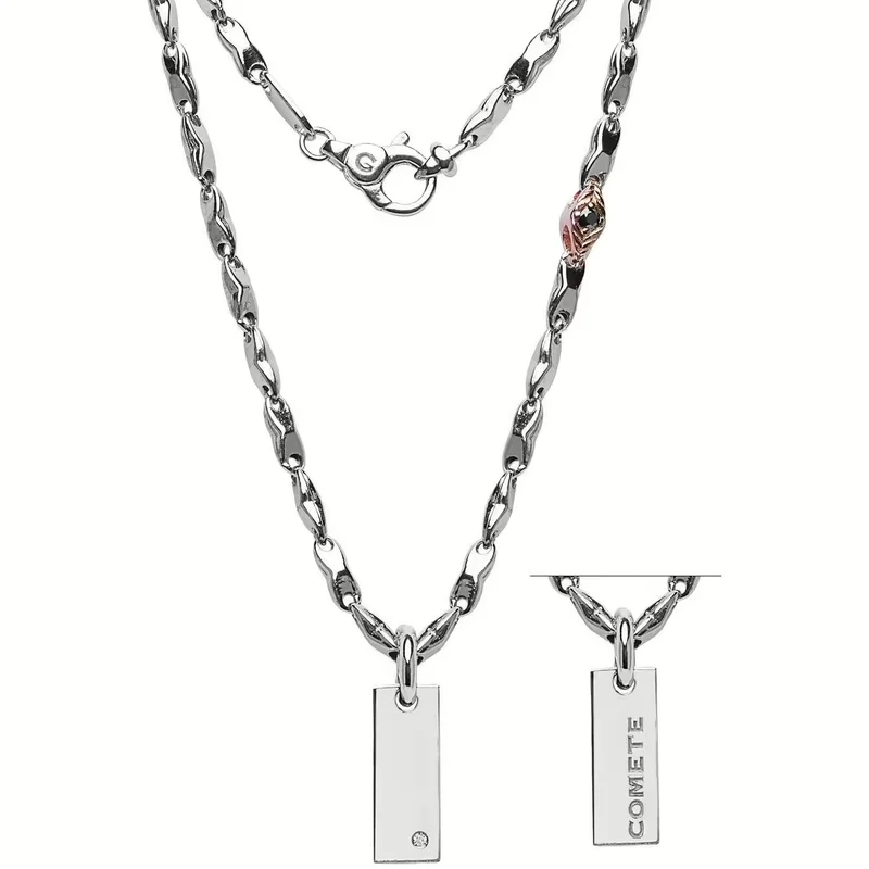 Comete collana con pendente Chain argento 925 finiture PVD oro rosa diamante e spinelli UGL 750