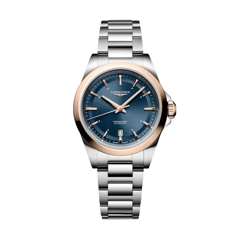 Longines orologio Conquest 30mm blu automatico acciaio finiture PVD oro rosa L3.320.5.92.6