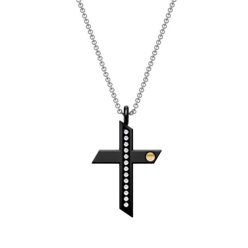 World Diamond Group collana croce con diamanti in titanio nero e catena grigia, con inserti in oro giallo 18kt GDCR01O1DINE