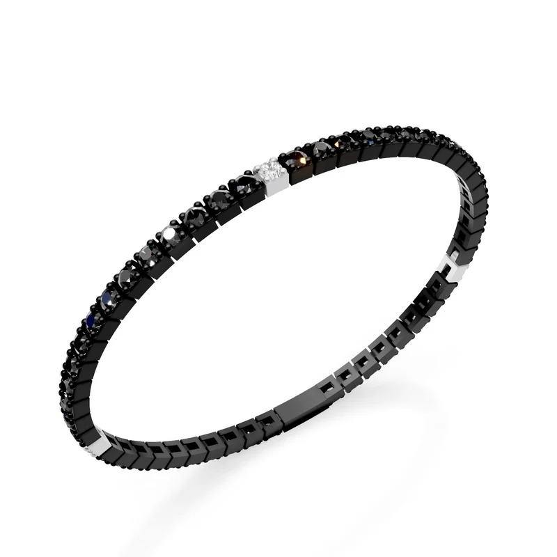 World Diamond Group bracciale tennis in titanio nero, con diamanti black e tre inserti in platino con diamanti bianchi, 18,5cm, terza misura GBRT003E3PTDINE-185
