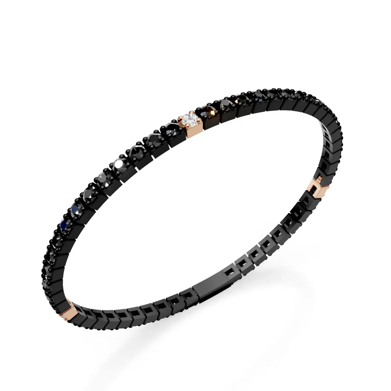 World Diamond Group bracciale tennis in titanio nero, con diamanti black e tre inserti in oro rosa 18kt con diamanti bianchi, 21cm, terza misura GBRT003E3O3DINE-210